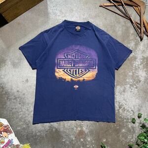 Vintage Y2K Harley Davidson Biker Tee Mens XL Purple Sunset Double Sided Shirt